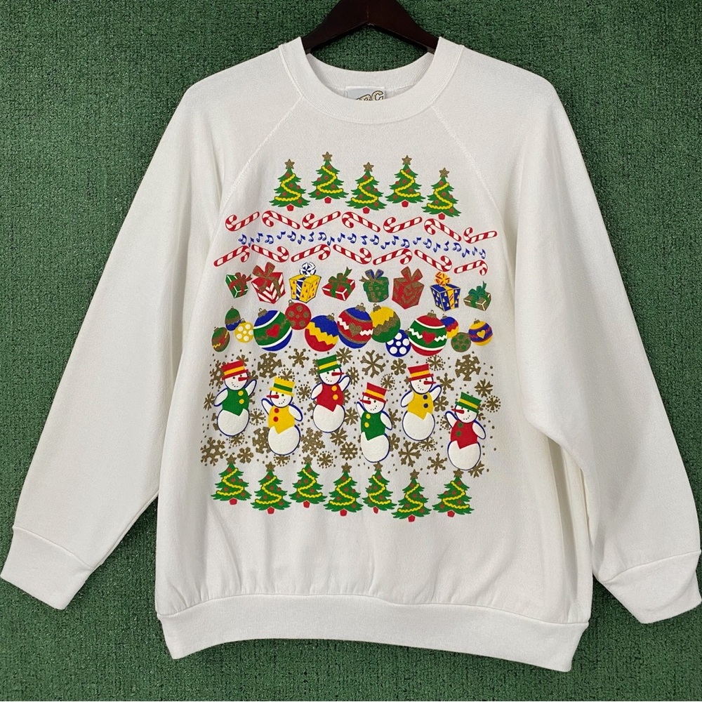 VTG 80’s Christmas Holiday Snowman Snowflakes Puff Graphic Sweatshirt Women 2XL
